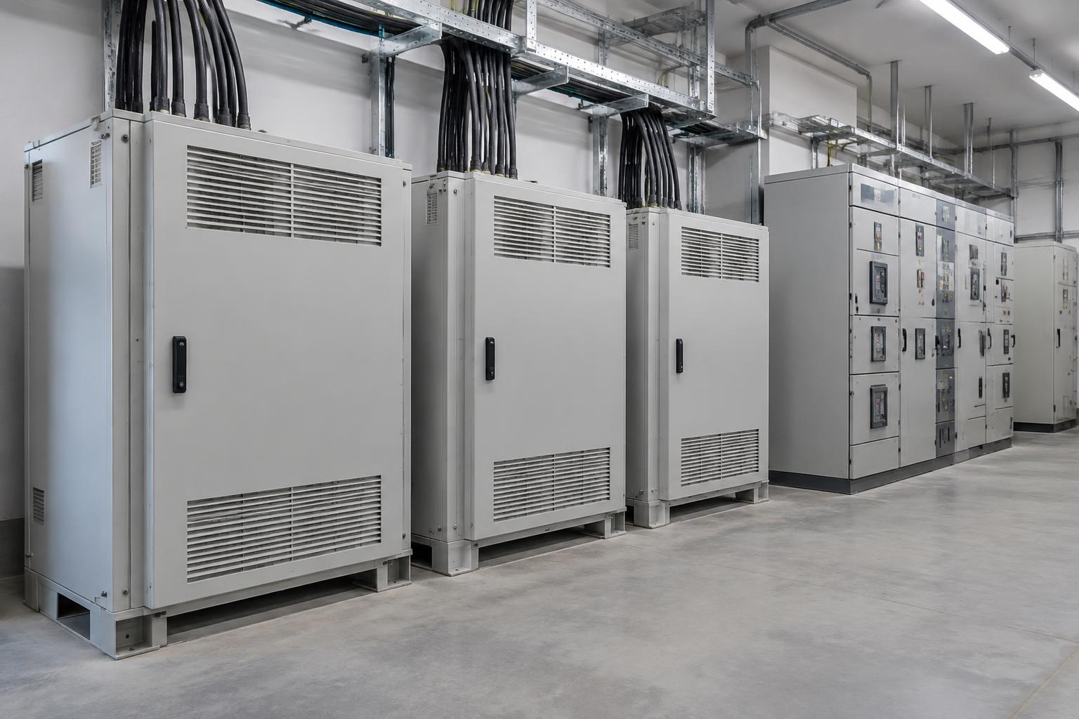 Dry-type transformer cabinets and electrical switchgear in a dedicated power distribution room